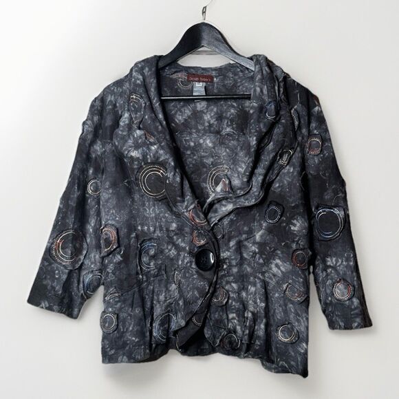 Design Today's Jackets & Blazers - Design Todays Boho Jacket Wire Ruffle Collar Art Big Button